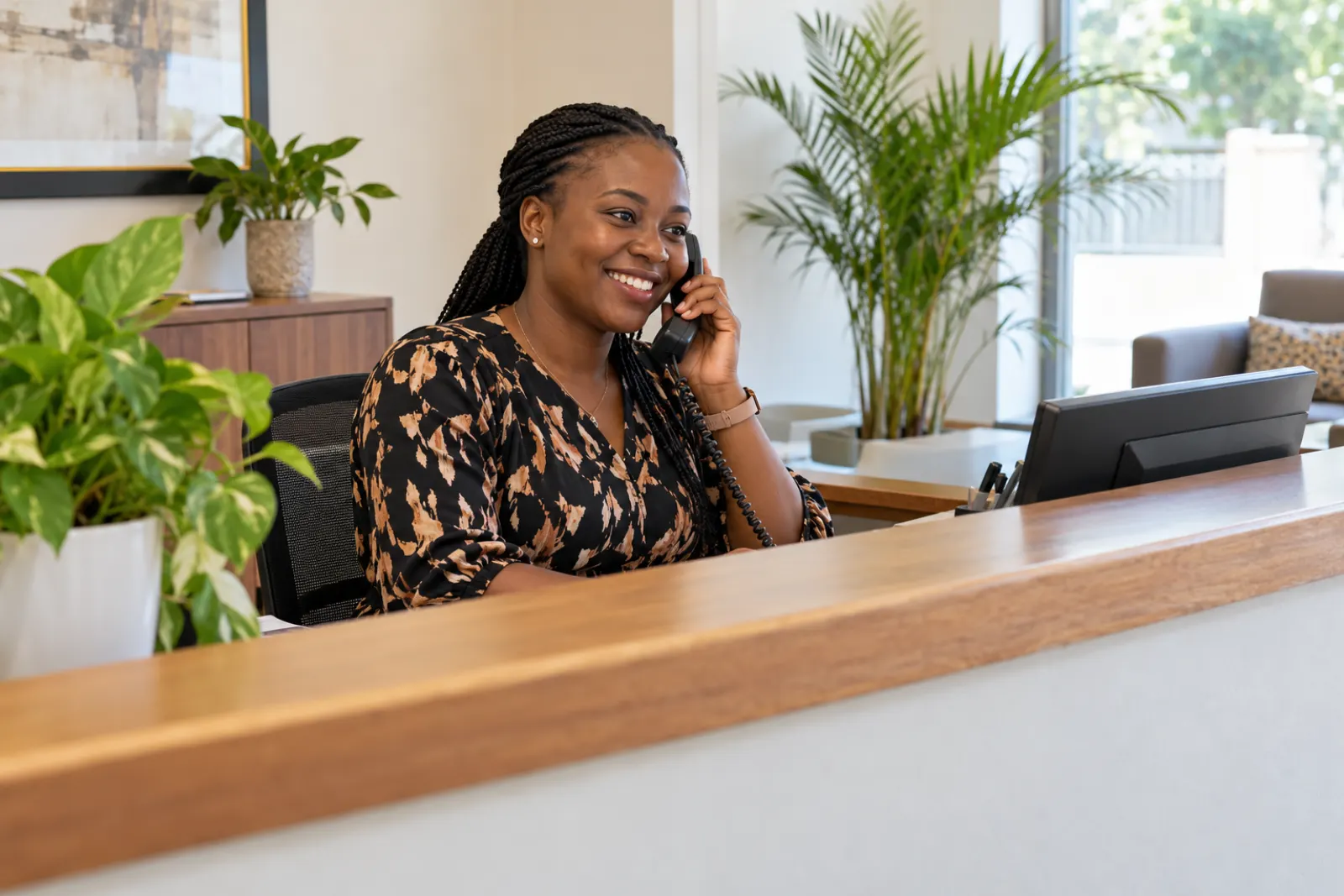 An EDTEF team member answering the phone at the foundation office